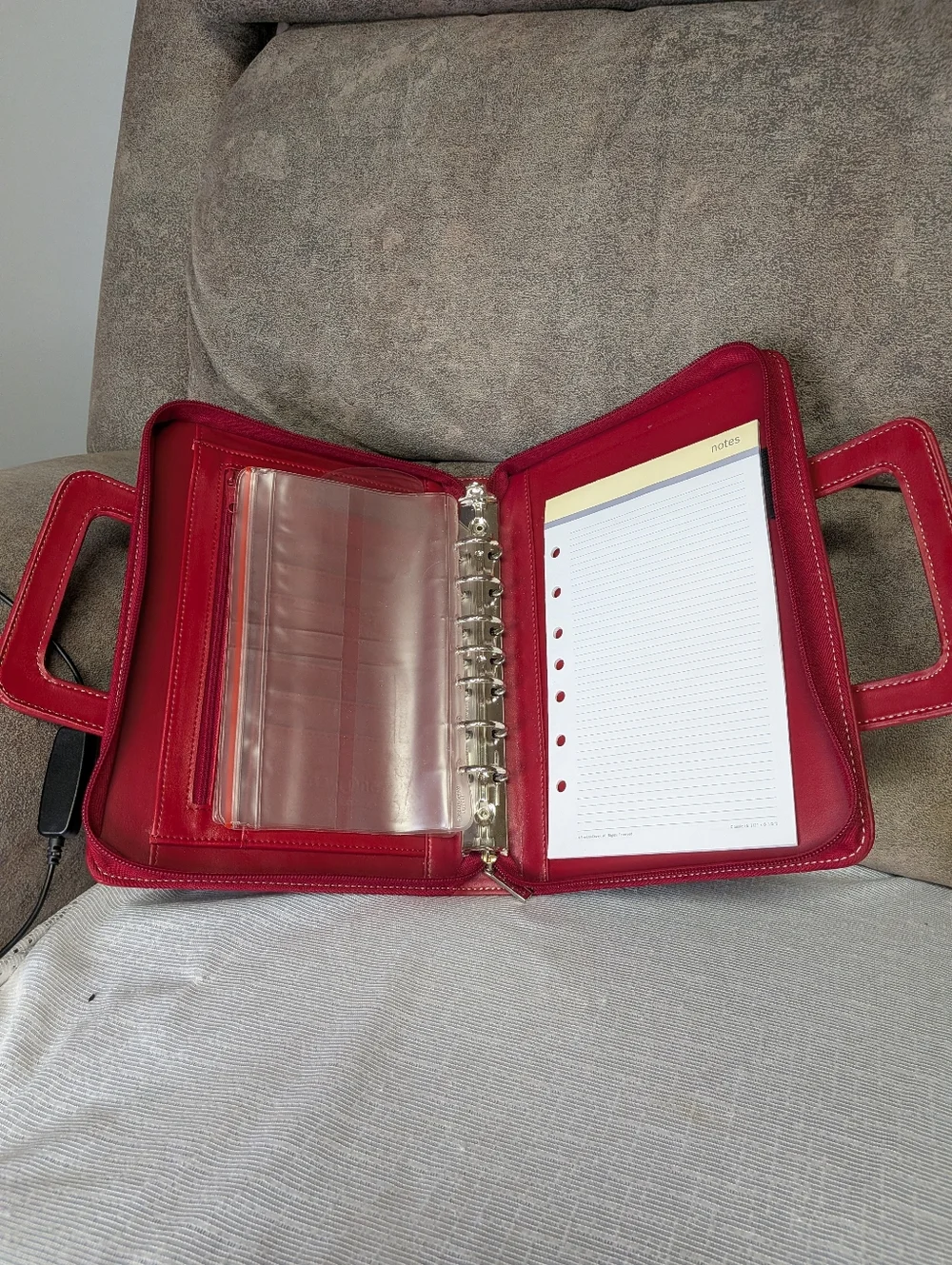 Day One FranklinCovey Red Leather Organizer Briefcase Portfolio Binder